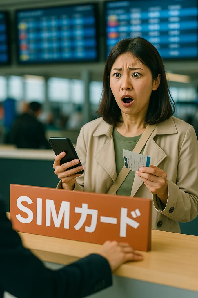 空港SIMが高い理由を考える女性